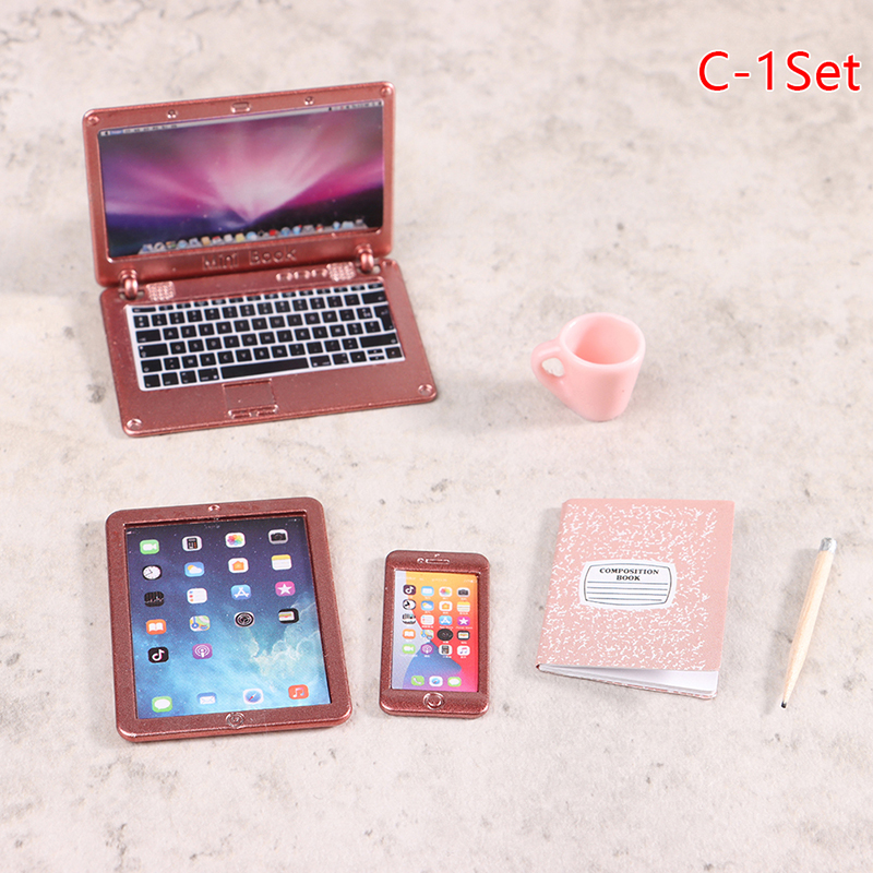 Tablet Accessories Kids - 6/7Pcs/Set 1:12 Dollhouse Miniature Laptop Phone